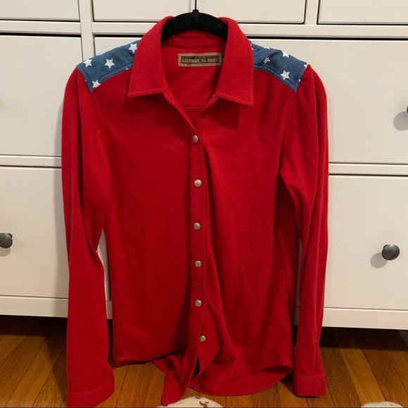 License To Boot Tops - American Flag Red, White Blue Button Down Flannel